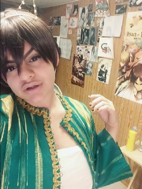 Mya in 2016, testing a Christmasy (unmasked, unbloody) Kaneki Ken from Tokyo Ghoul